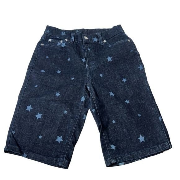 D & Co Womens Star Print Denim Bermuda Shorts Blue Mid Rise Stretchy Size 6 - Picture 1 of 9
